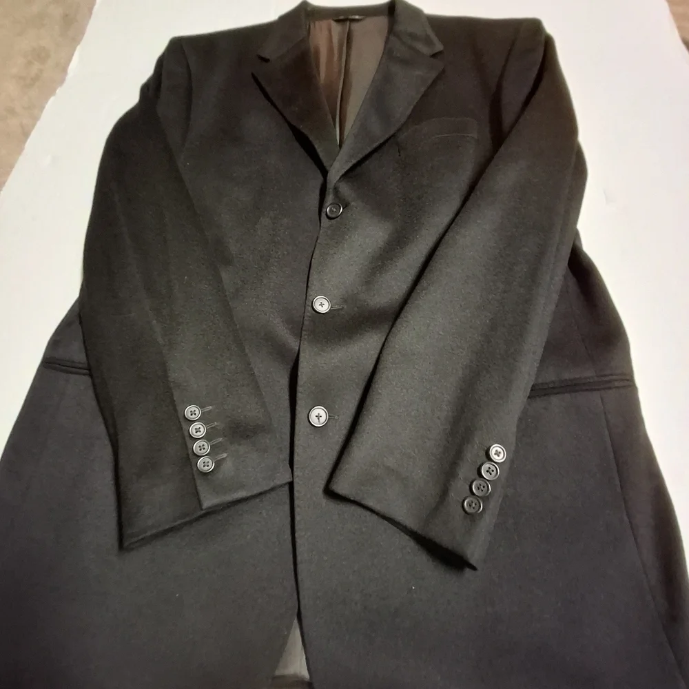 Hathaway Platinum Cashmere Black Suit Blazer Sportcoat Italy   Men Size 44L